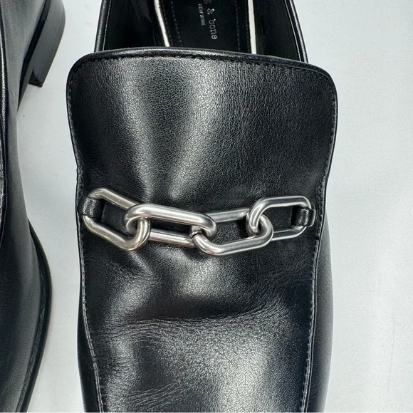 RAG & BONE Aslen Black Leather Loafer With Silver Chain Detail Square Toe Sz 40 - Picture 6 of 16